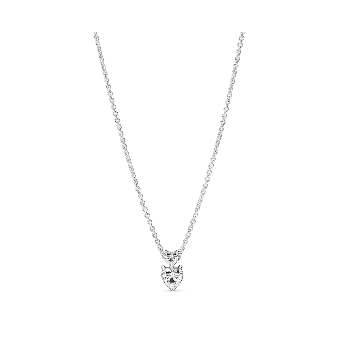 Pandora Timeless Sterling Silver Double Heart Pendant Sparkling Cubic Zirconia Collier Necklace