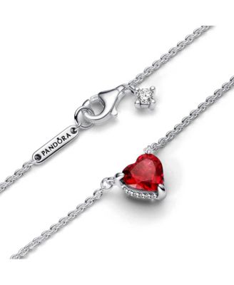 Timeless Sterling Silver Sparkling Heart Halo Cubic Zirconia Pendant Collier Necklace