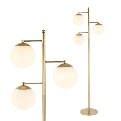 Ellie 66" 3-Light Mid-Century Modern Metal LED Floor Lamp with Triple Frosted Globe Shades, Black/White