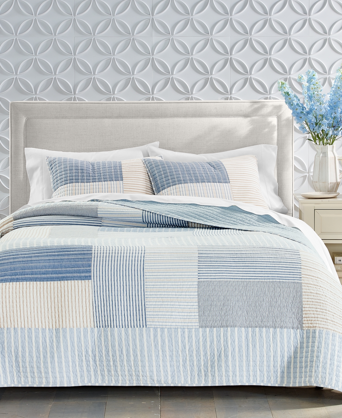 Charter Club Seaside Stripe Patchwork Cotton Quilt, King, Created For Macy's In Blue