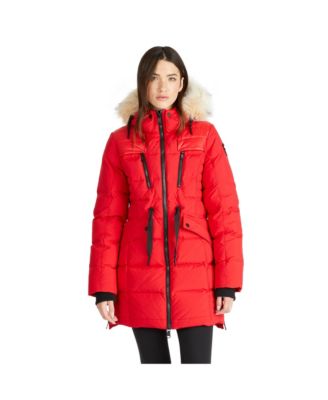 Pajar Alia Mixed Media Quilted Parka with Detachable Hood and Faux Fur Trim Current Red