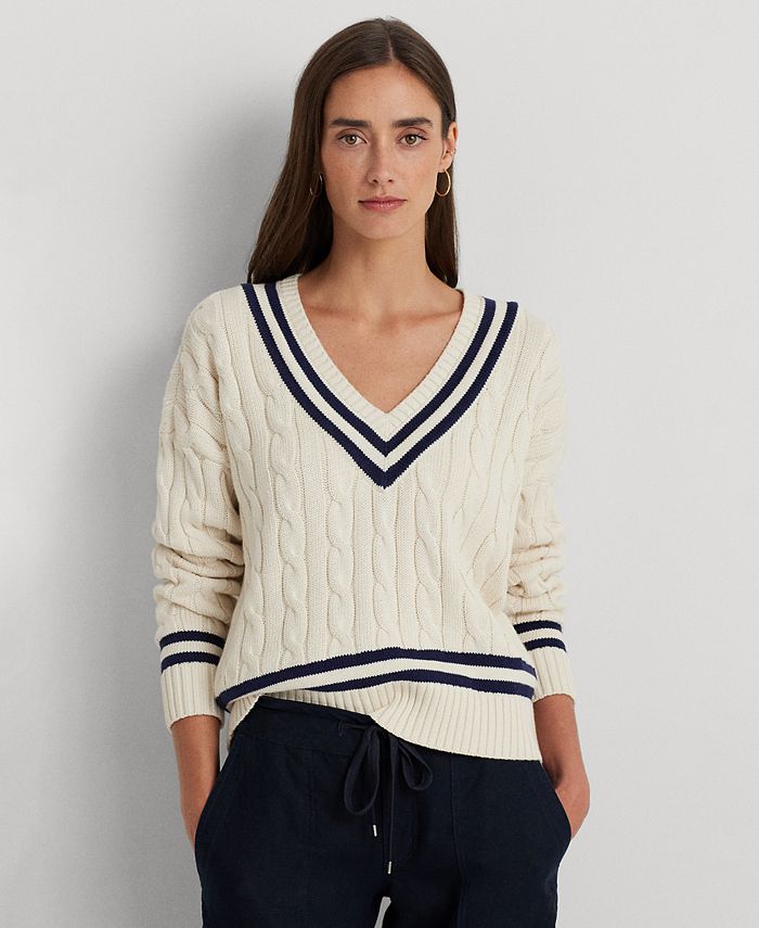 Lauren Ralph Lauren Petite Cable-Knit Cricket Sweater - Macy's