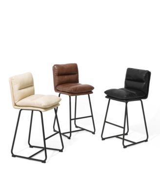 Set of 2 Leatherette Modern Thick Bar Stool with Metal Legs