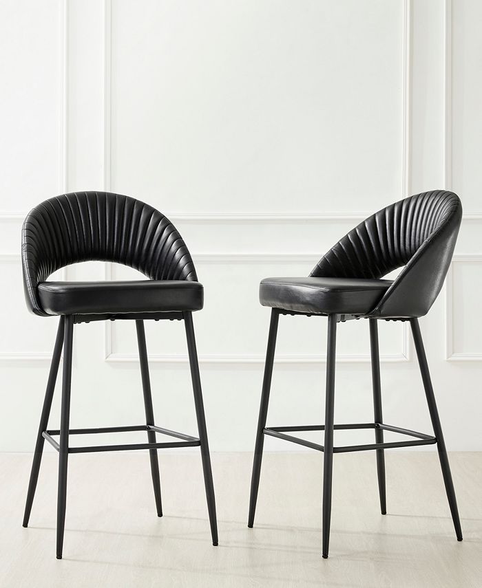 Glitzhome Set of 4 Leatherette Modern Quilted Bar Stool with Metal