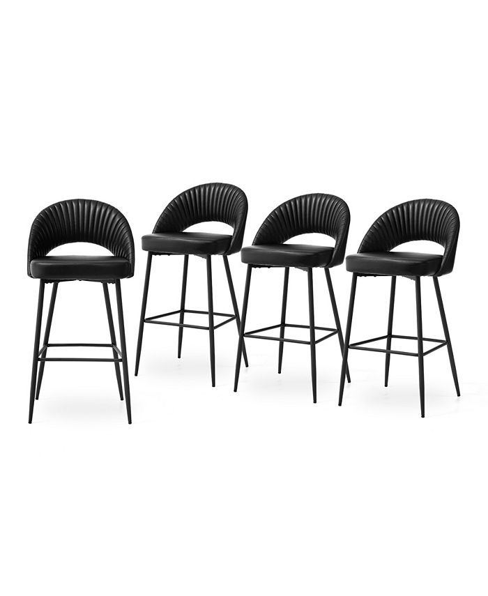 Glitzhome Set of 4 Leatherette Modern Quilted Bar Stool with Metal