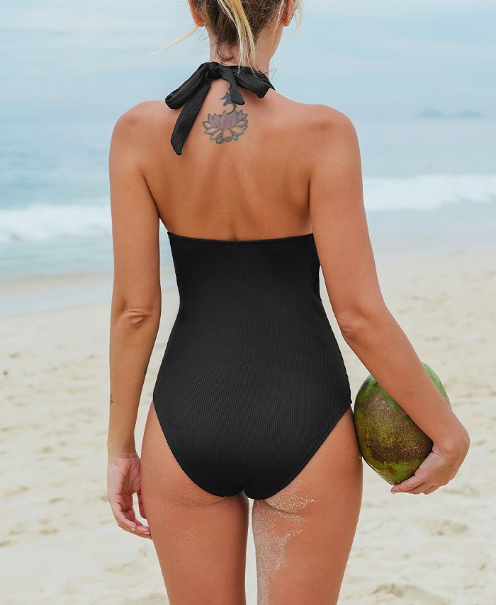 CUPSHE Women's Plunge Halter Wrap Front One Piece Swimsuit Macy's