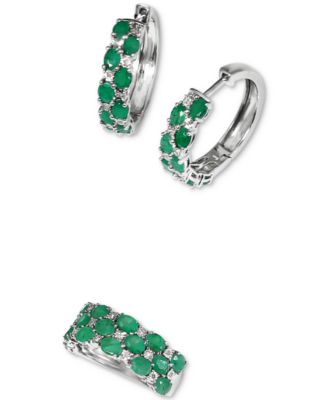 Effy Emerald Diamond Small Hoop Earrings Ring In Sterling Silver