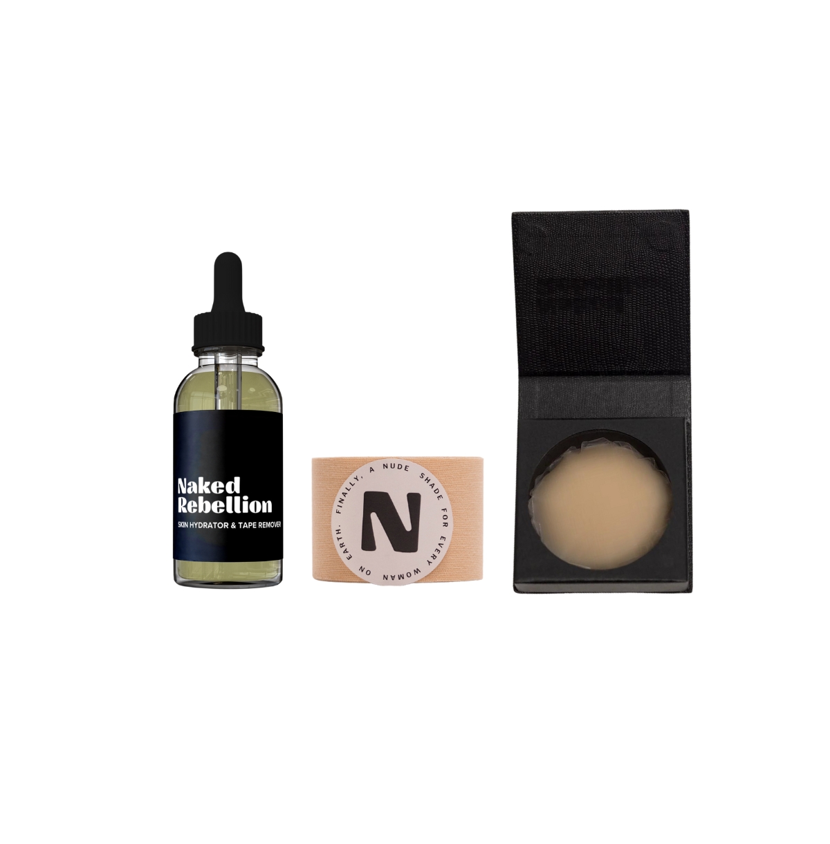 Women's The Nudist Kit: Nude Shade Sweat-Proof Boob Tape, Skin Hydrator and Tape Remover Body Oil & Reusable Nipple Stickies - Almond