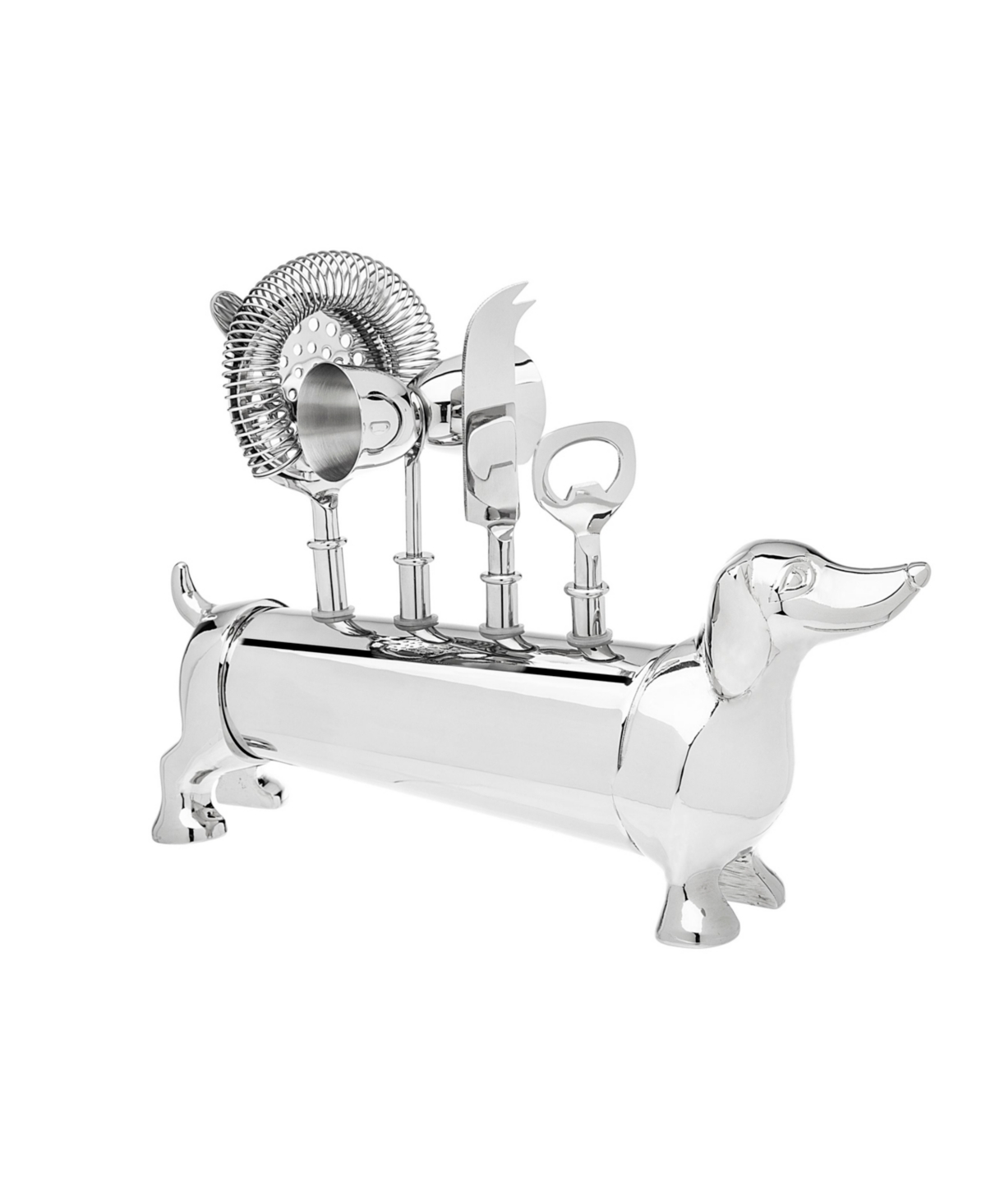 Godinger The Dachshund Bar Tool Set Holds All The Bar Tools That Everyone Needs For Their Bar-strainer- Doubl In Silver