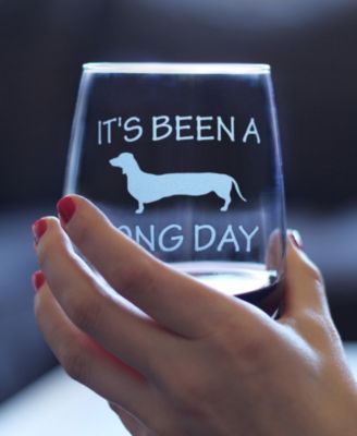 It's Been a Long Day Funny Dachshund Dog Gifts Stem Less Wine Glass, 17 oz