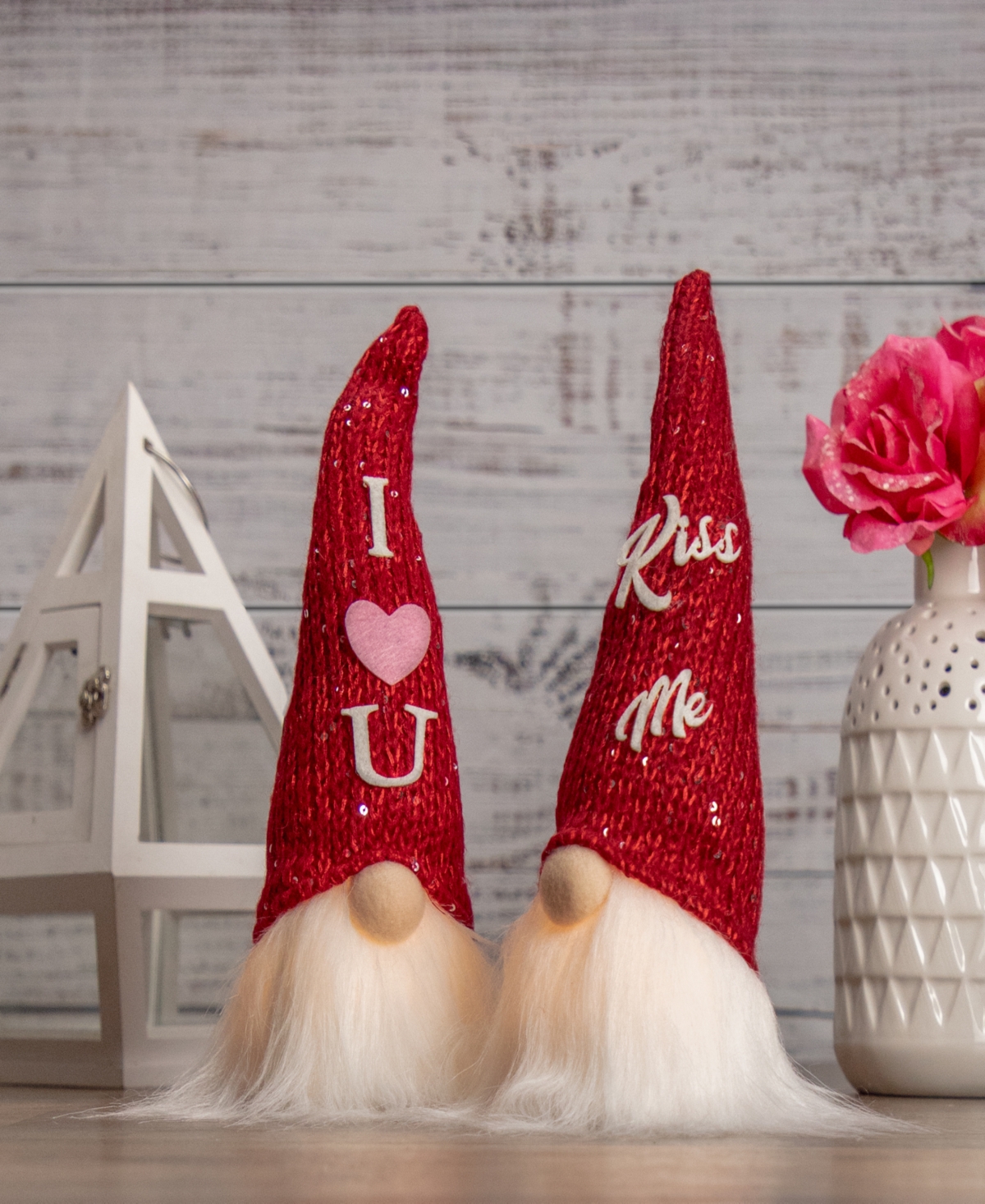 Northlight 11.5" Lighted Knit 'kiss Me' Hat Valentine's Day Gnome In Red