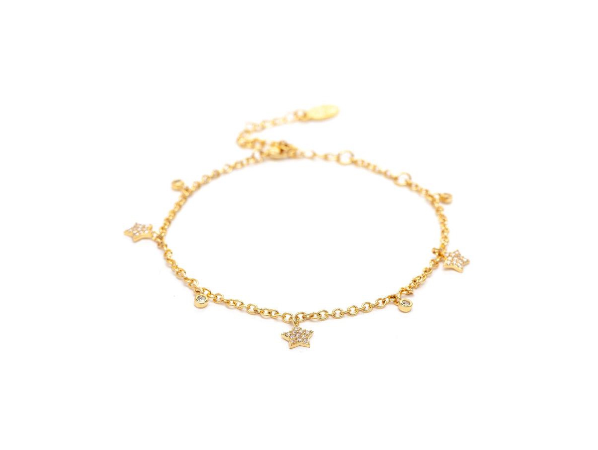 Cubic Zirconia Star Charm Bracelet - Gold with clear cubic zirconia