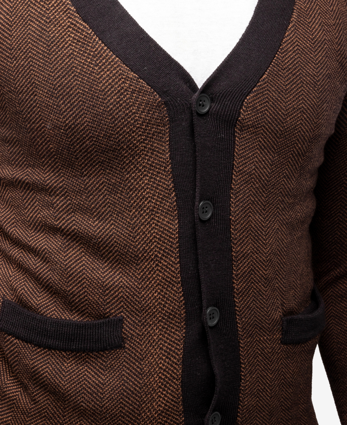 X-Ray Men's Herringbone Cardigan Sweater - Sienna-Black