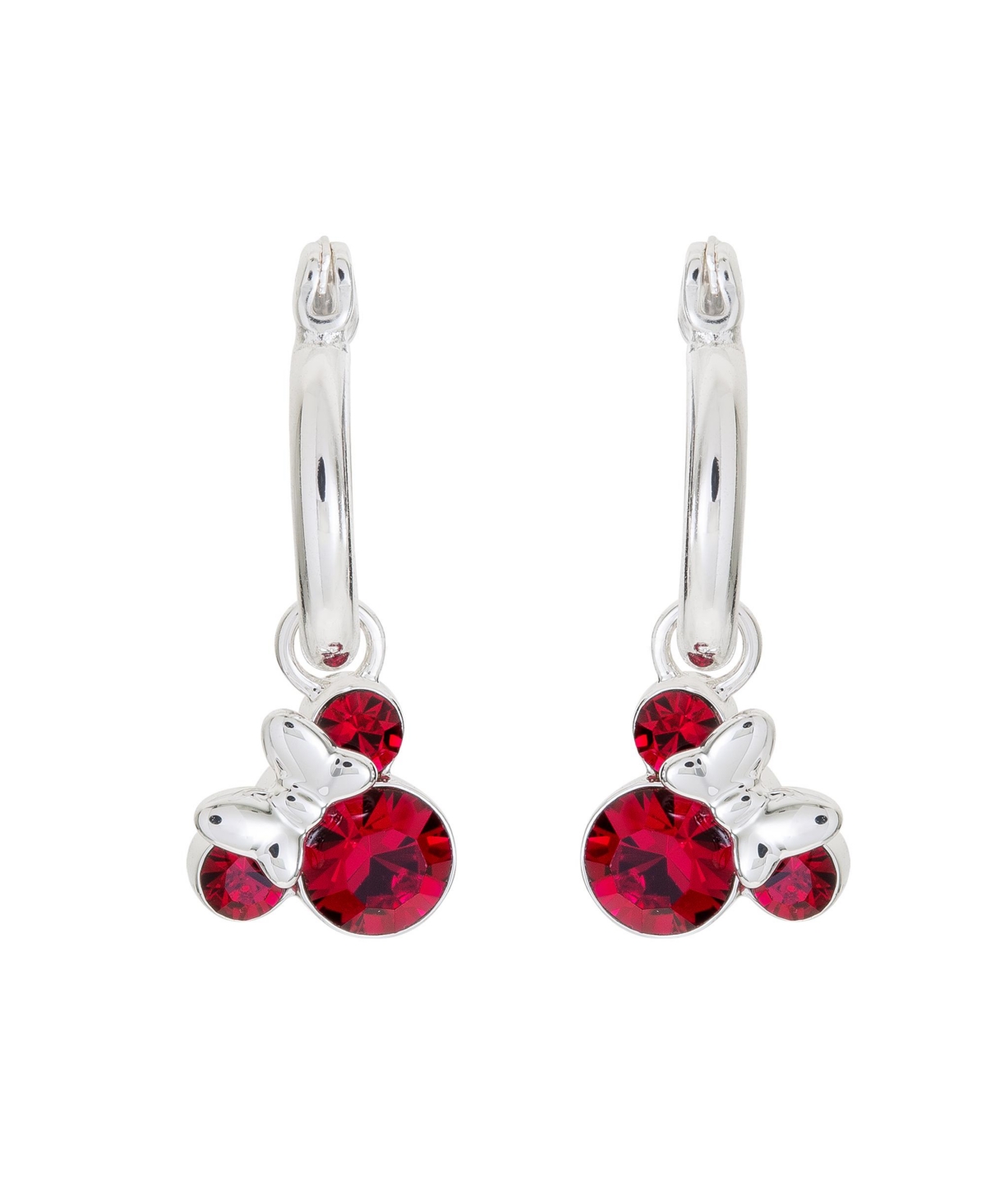Disney Minnie Mouse Silver Plated Hoop Latch Back Birthstone Earrings - July - ruby red