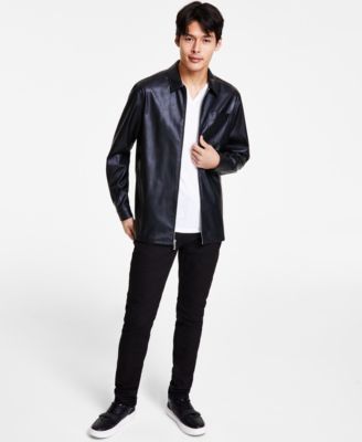 Inc International Concepts Mens Pleather Full Zip Shirt Jacket Black Wash Skinny Jeans Created For Macys