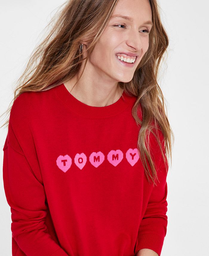 Tommy Hilfiger Women's Logo Heart Crewneck Sweater - Macy's