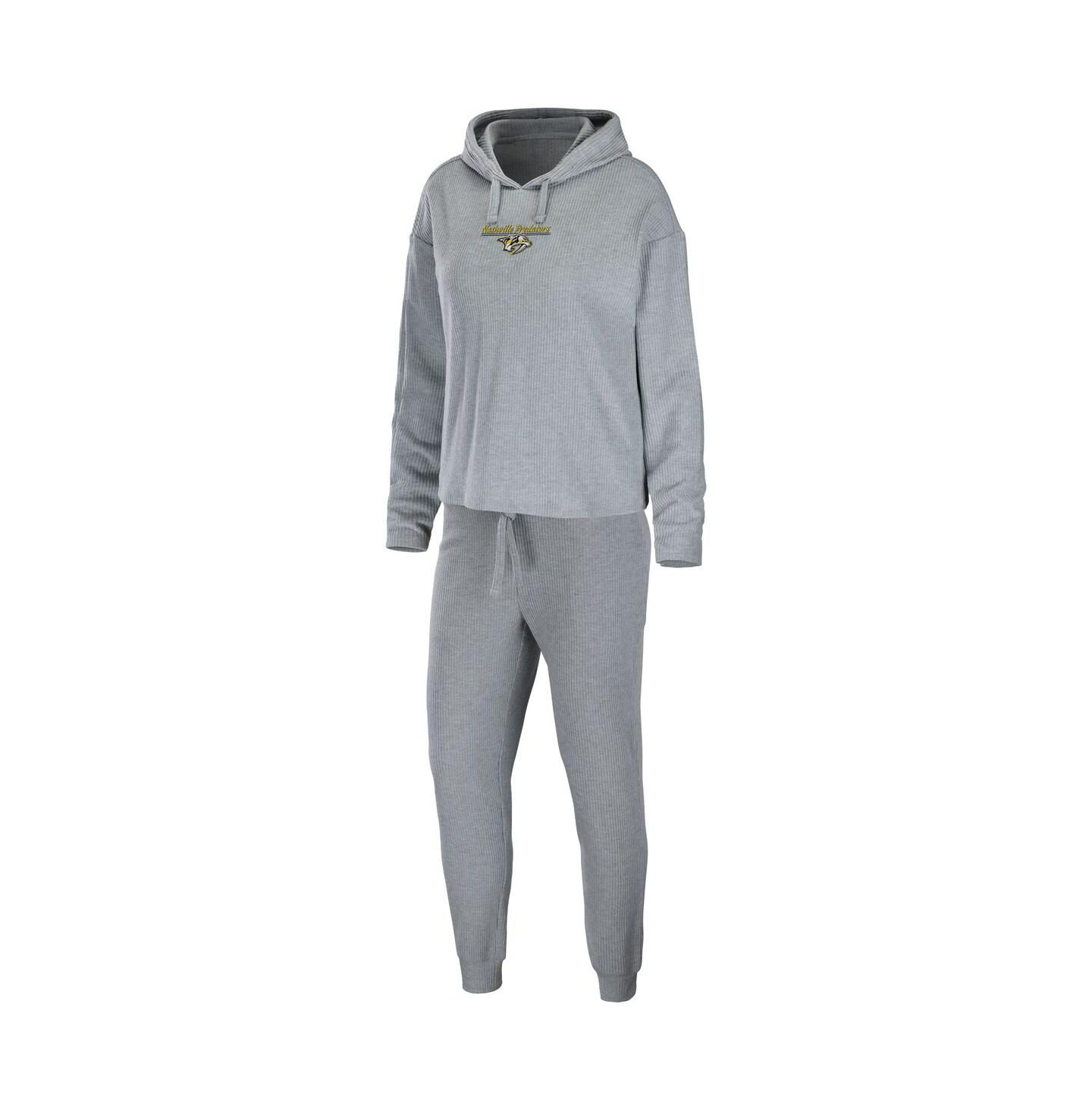 Женские пижамы WEAR by Erin Andrews Women's Heather Gray Nashville Predators Logo Pullover Hoodie and Pants Sleep Set — фото 1