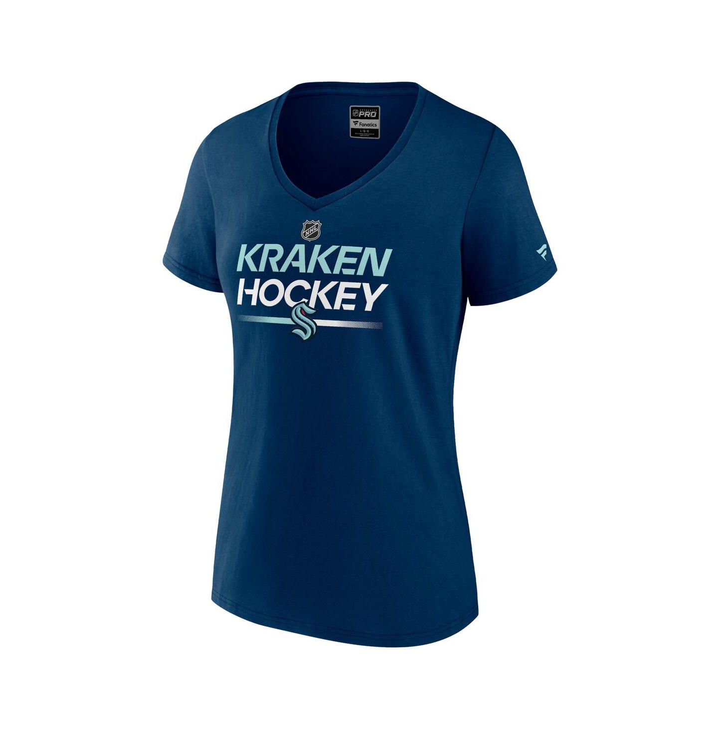 Женская футболка Fanatics Deep Sea Blue Seattle Kraken Authentic Pro V-Neck — фото 3