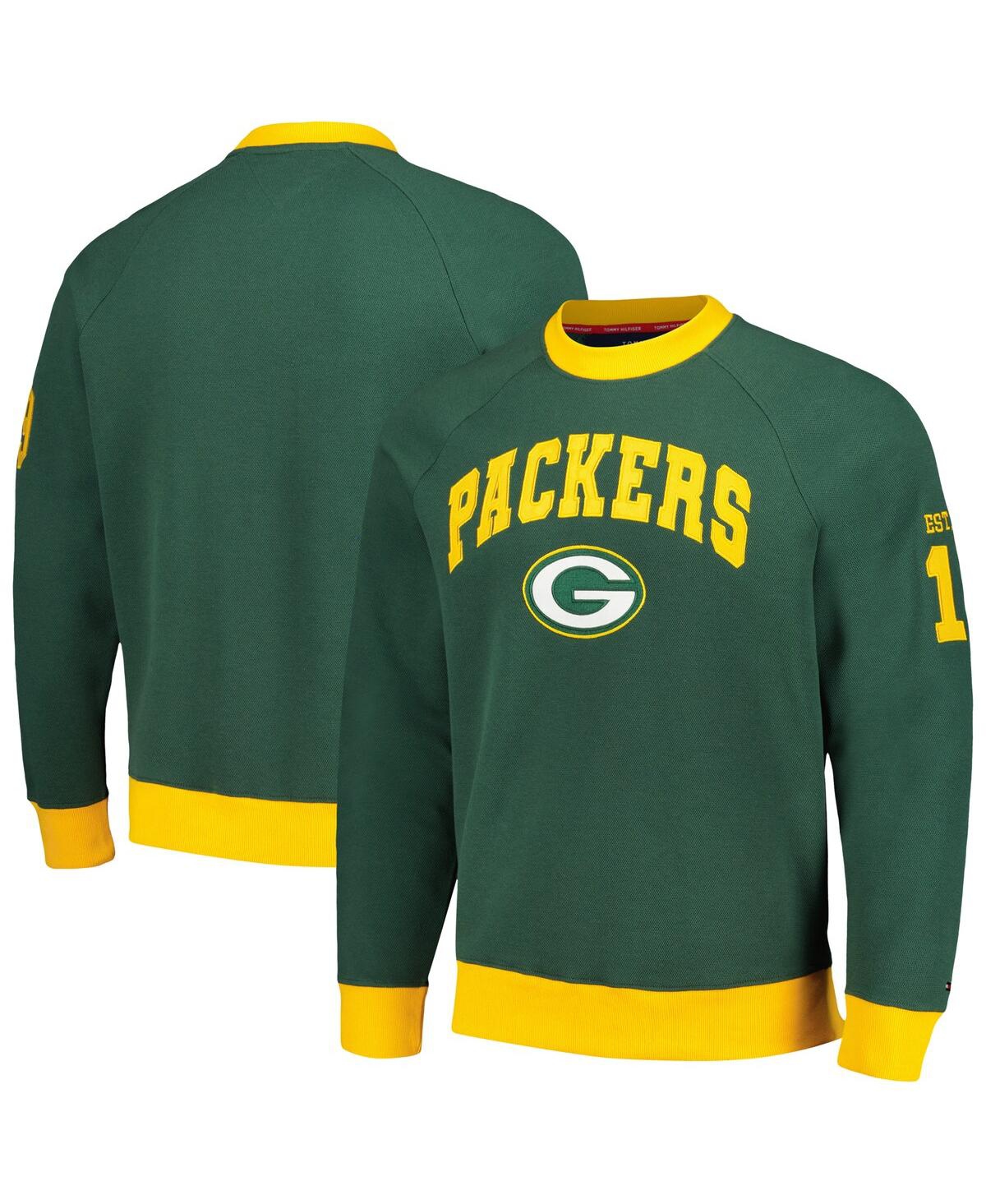 Shop Tommy Hilfiger Men's  Green, Gold Green Bay Packers Reese Raglan Tri-blend Pullover Sweatshirt In Green,gold