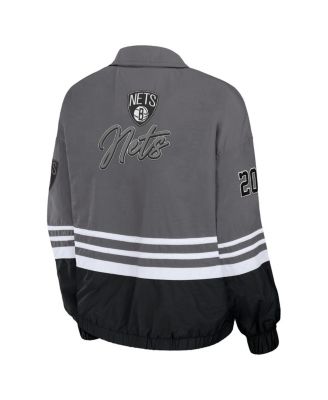 Women's Silver Distressed Brooklyn Nets Vintage-Like Full-Zip Windbreaker