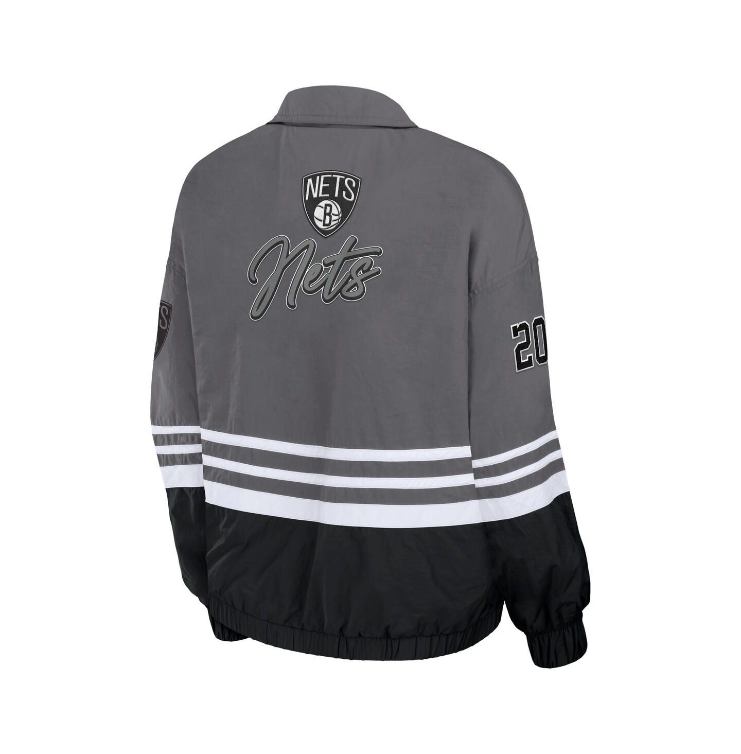 Женская куртка WEAR by Erin Andrews Silver Distressed Brooklyn Nets Vintage-Like Full-Zip Windbreaker — фото 2