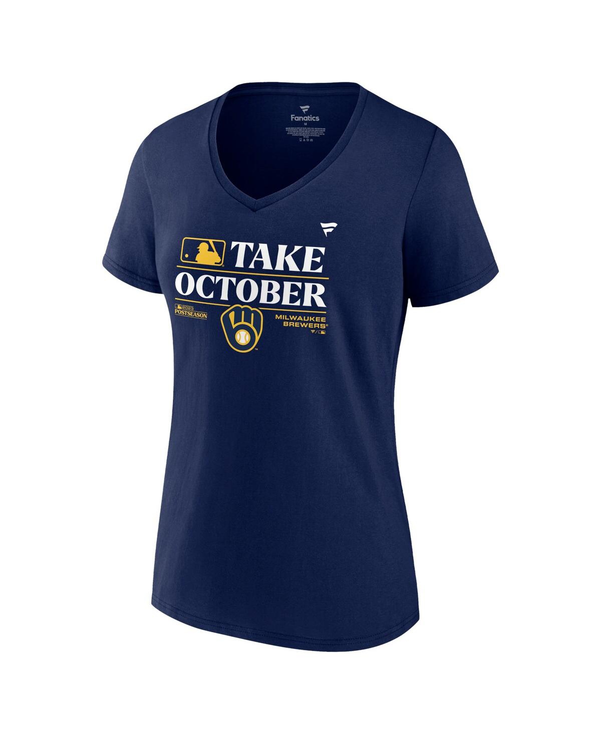 Women's FanaticsMilwaukee Brewers 2023 Postseason Locker Room V-Neck T-shirt - Navy