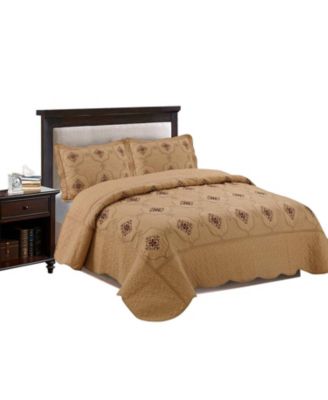 3 Piece Quilted Embroidery Quilts Bedspreads Set Emma Queen