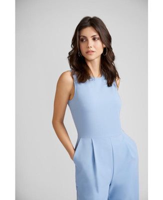 Women's London Fitted Cropped Jumpsuit with Crew Neck and Besome Pocket Detail in the Back