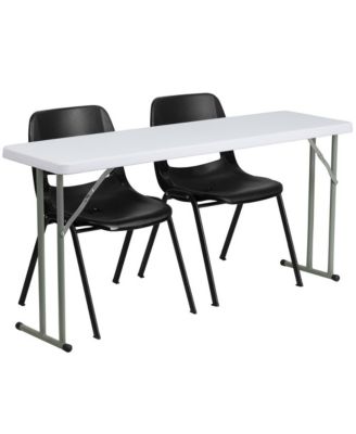 5-Foot Plastic Folding Training Table Set With 2 Black Plastic Stack Chairs