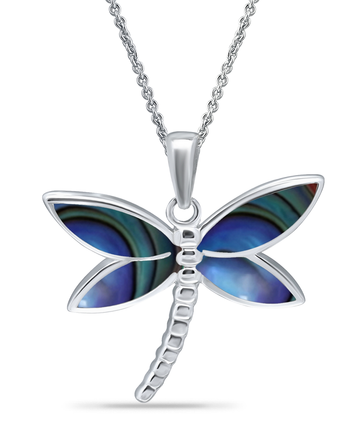 Macy's Abalone Inlay Dragonfly Pendant Necklace In Silver
