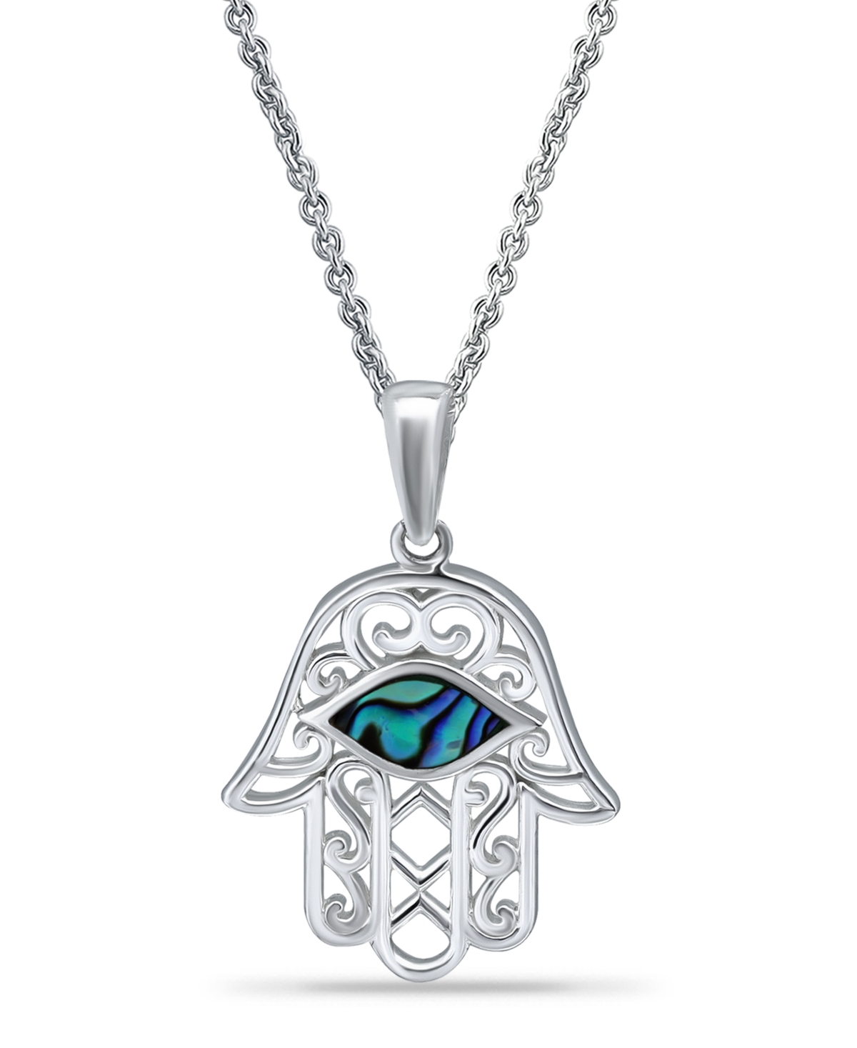 Macy's Abalone Inlay Hamsa Necklace In Silver