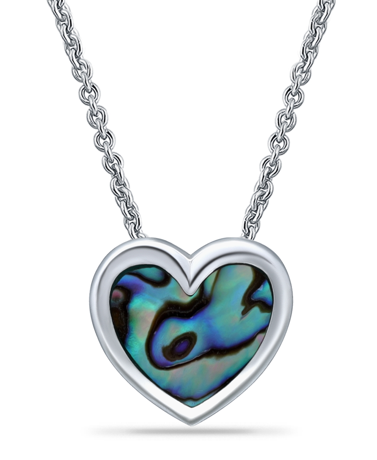 Macy's Abalone Inlay Heart Pendant Necklace In Silver