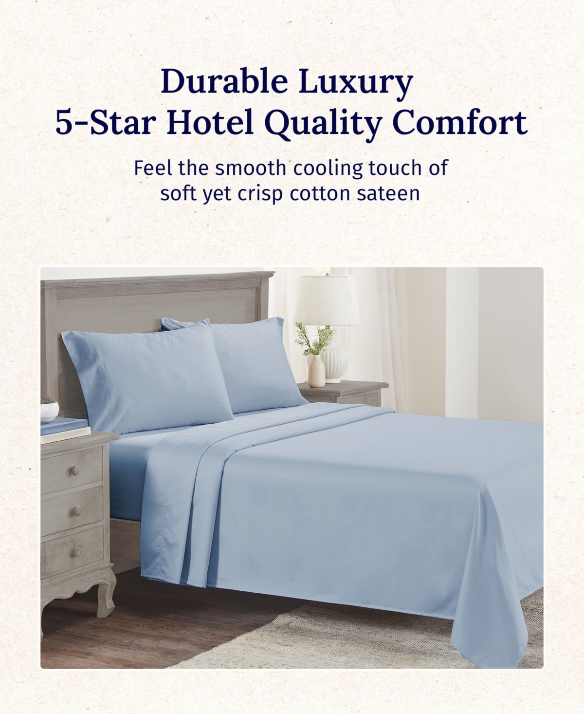 5-Star Luxury Sheet Set, 600 Thread Count Cotton Sateen, Soft & Crisp Bed Sheets