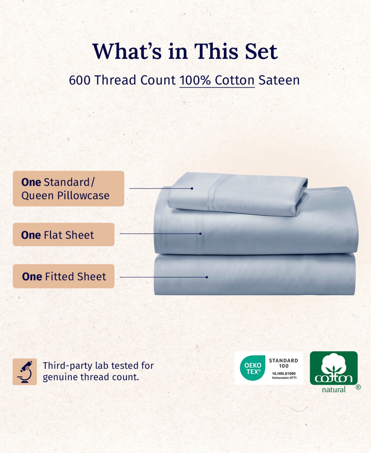 5-Star Luxury Sheet Set, 600 Thread Count Cotton Sateen, Soft & Crisp Bed Sheets
