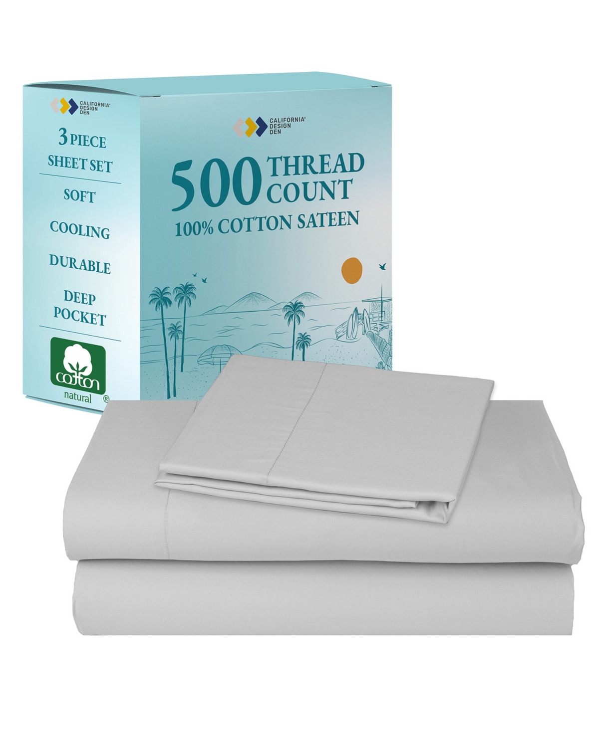 California Design Den 100% Extra Long Staple, 500 Thread Count Sateen Weave Sheet Set