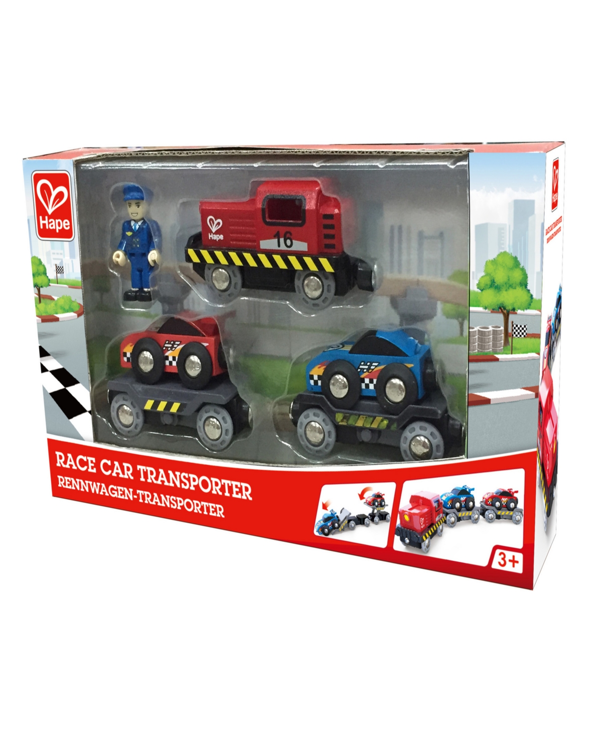 Hape Race Car Transporter Towing Playset In Multi