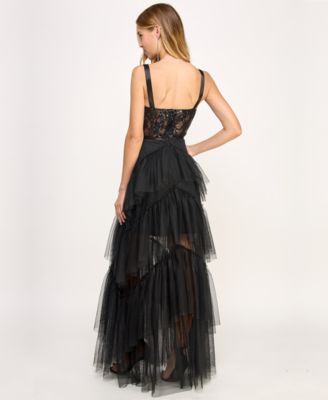 City Studios Juniors' Ruffle-Tiered Sequin-Lace Gown, Created for Macy's