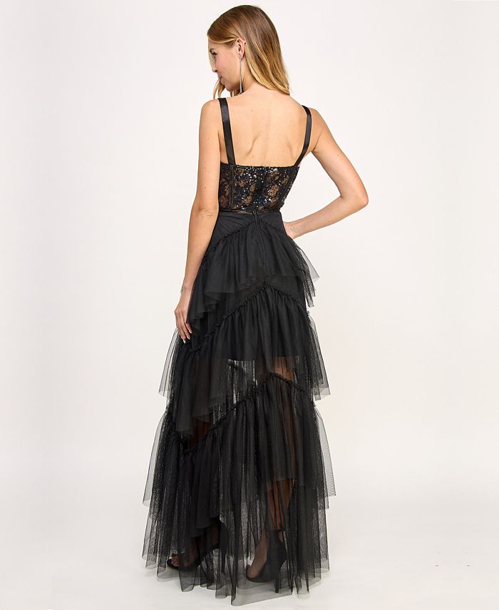 City Studios Juniors' Ruffle-Tiered Sequin-Lace Gown, Created for Macy ...