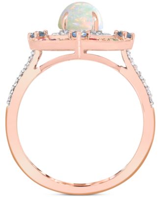 Multi-Gemstone (1-3/8 ct. t.w.) & Diamond (1/4 ct .t.w.) Halo Statement Ring in 14k Rose Gold