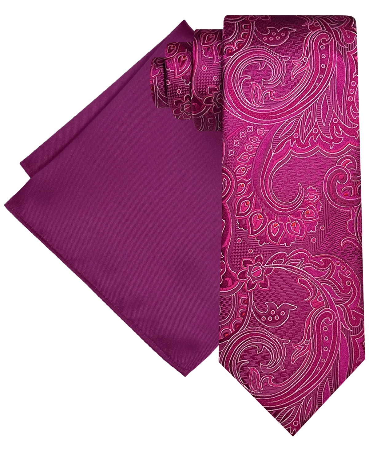 Men's Paisley Tie & Solid Pocket Square Set - Hot Pink