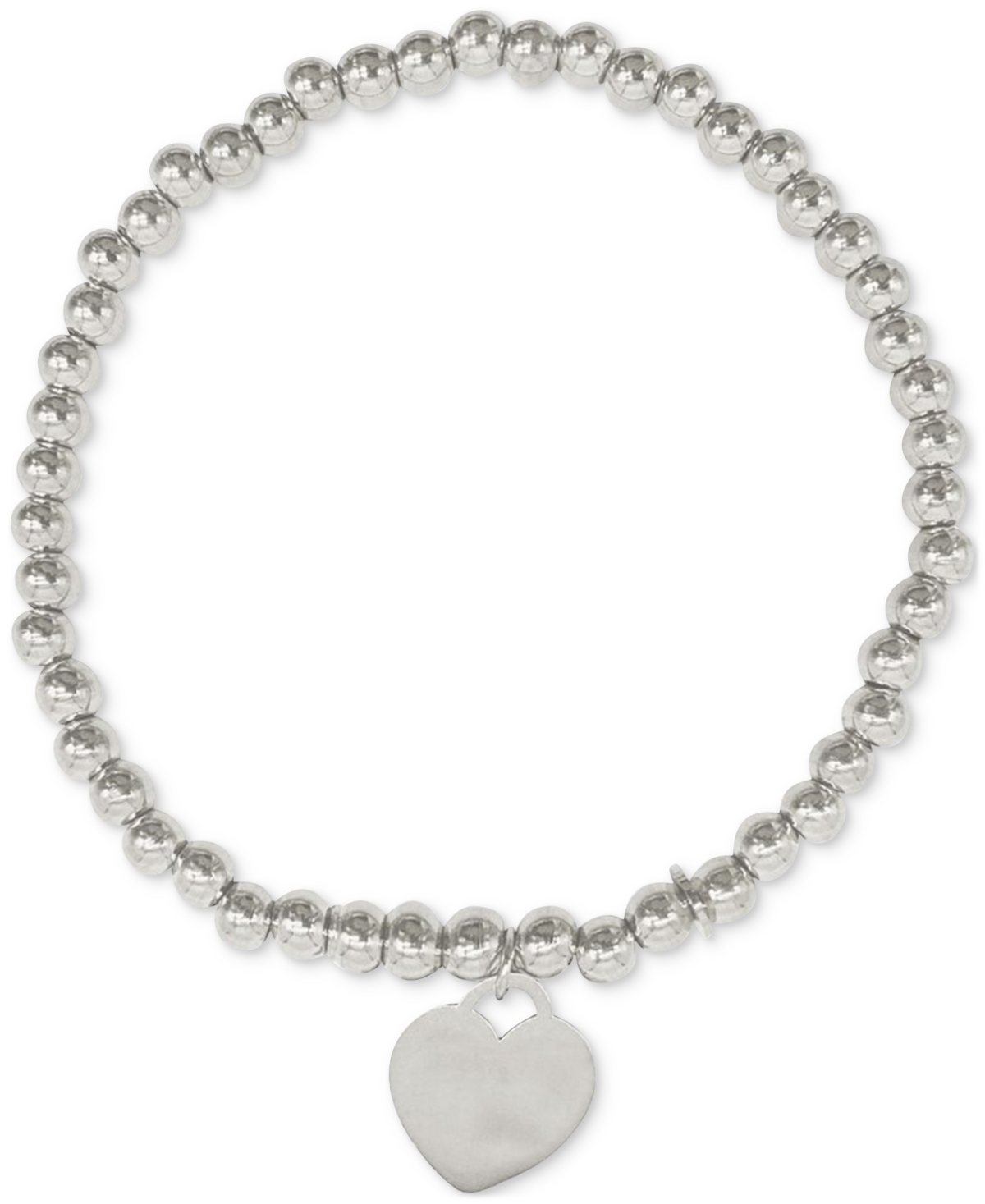 Adornia Heart Charm Beaded Stretch Bracelet In Silver