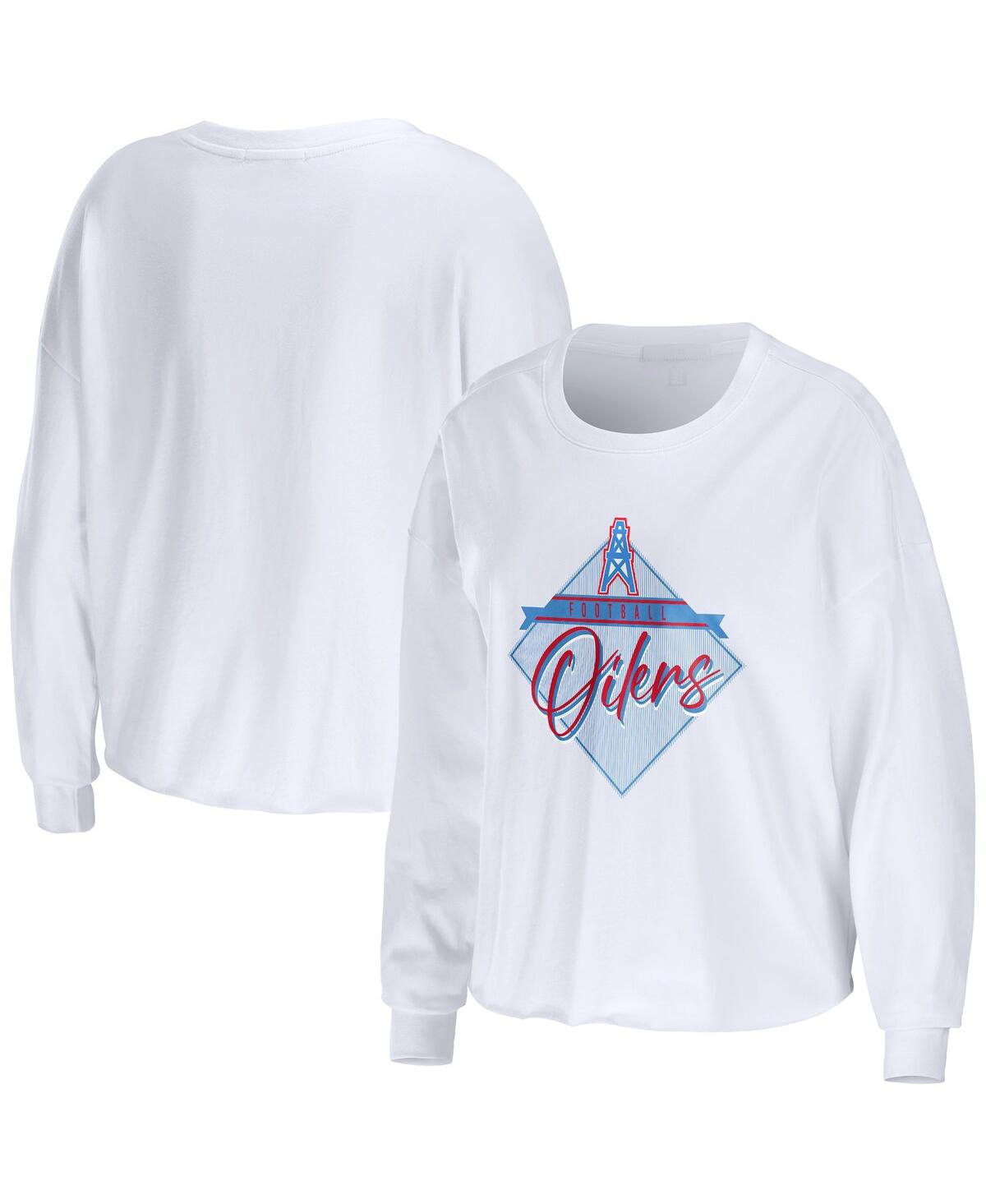 Shop Wear By Erin Andrews Women's  White Houston Oilers Gridiron Classics Domestic Cropped Long Sleeve T-s
