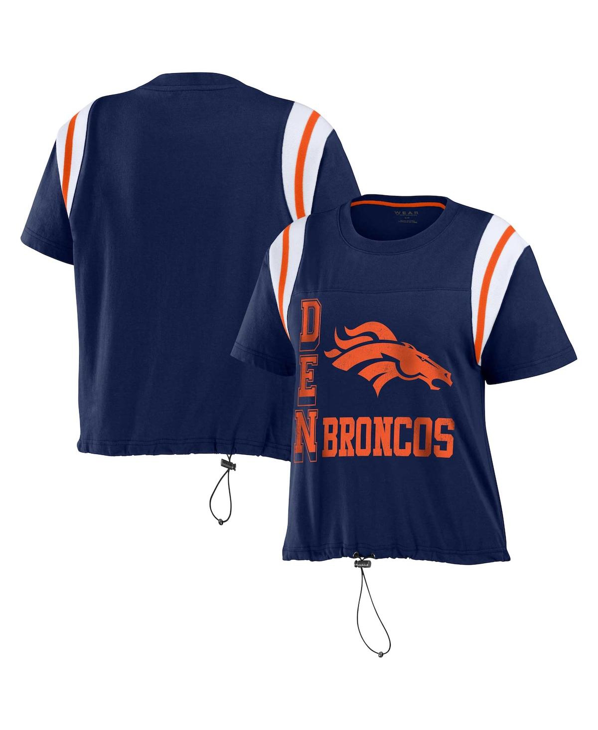 Shop Wear By Erin Andrews Women's  Navy Distressed Denver Broncos Cinched Colorblock T-shirt
