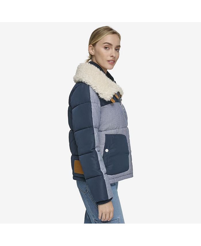 Andrew Marc Women's Sheree Mixed Media Puffer With Denim and Faux