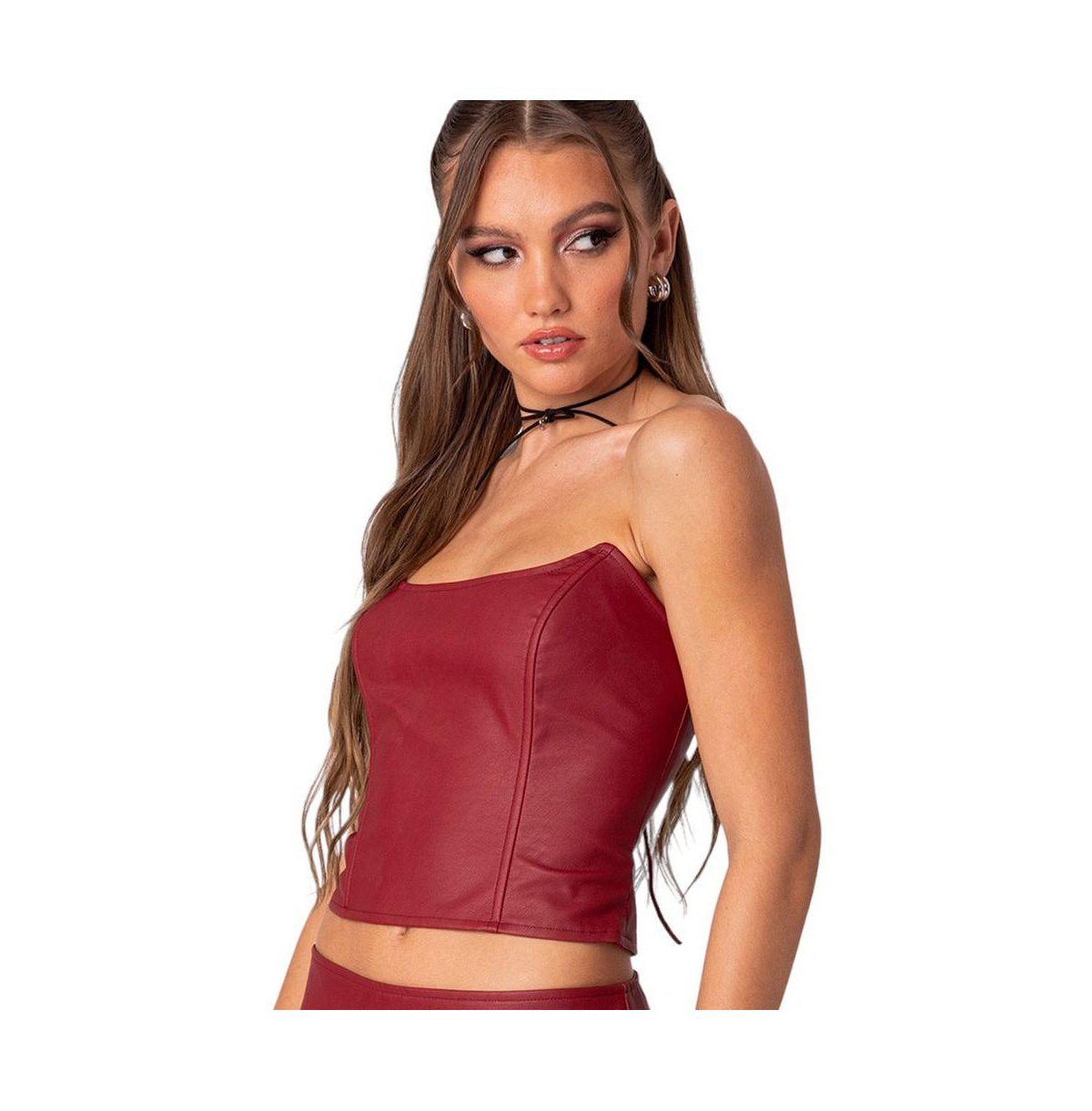 Women's Aster faux leather corset top - Burgundy