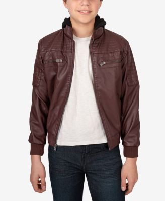Boy's Lined PU Jacket With Knit Hood