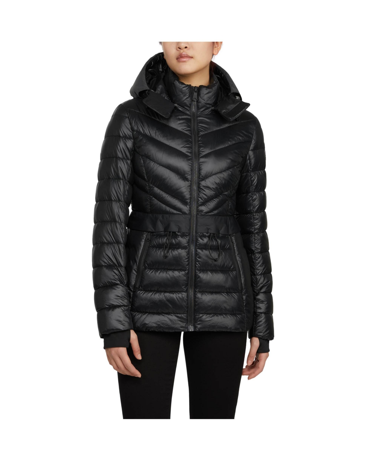 Women's Bailey Packable Light Weight Puffer With Detachable Hood - Black