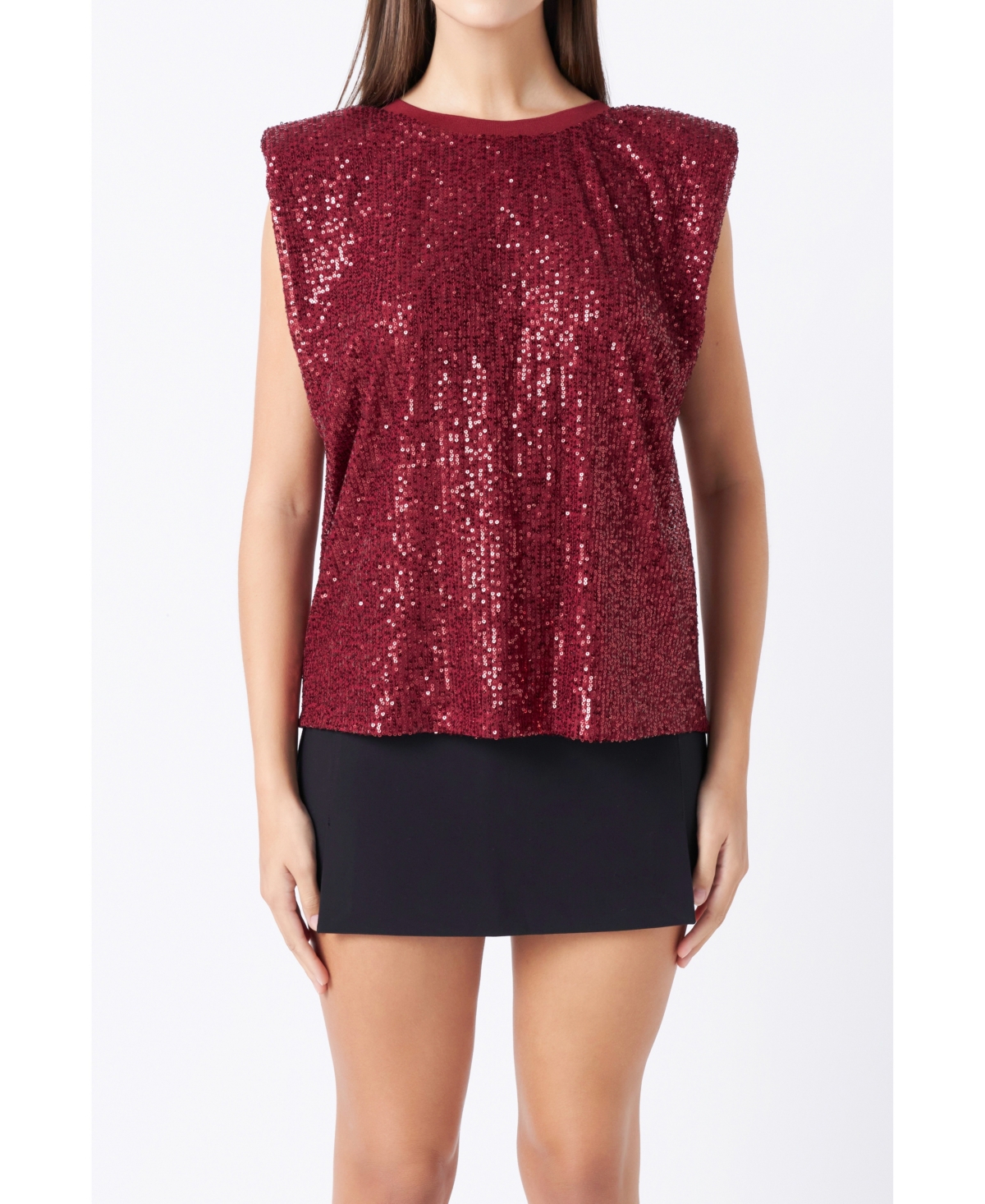endless rose Women's Sequin Shoulder Pad Top