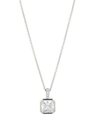 Eliot Danori - Silver-Tone Radiant-Cut Cubic Zirconia Pendant Necklace, 16" + 2" extender