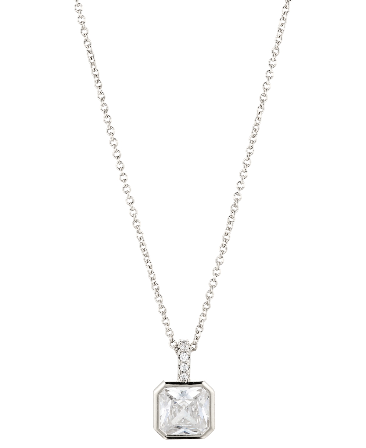 Silver-Tone Radiant-Cut Cubic Zirconia Pendant Necklace, 16" + 2" extender, Created For Macy's - Silver